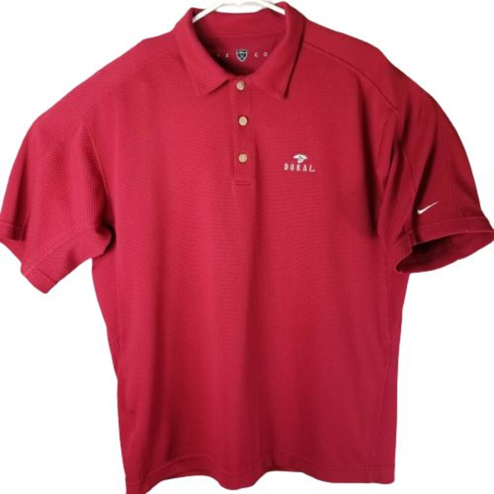 NIKE GOLF Shirt Mens Large Polo Embroidered DORAL Miami Red Textured Logo